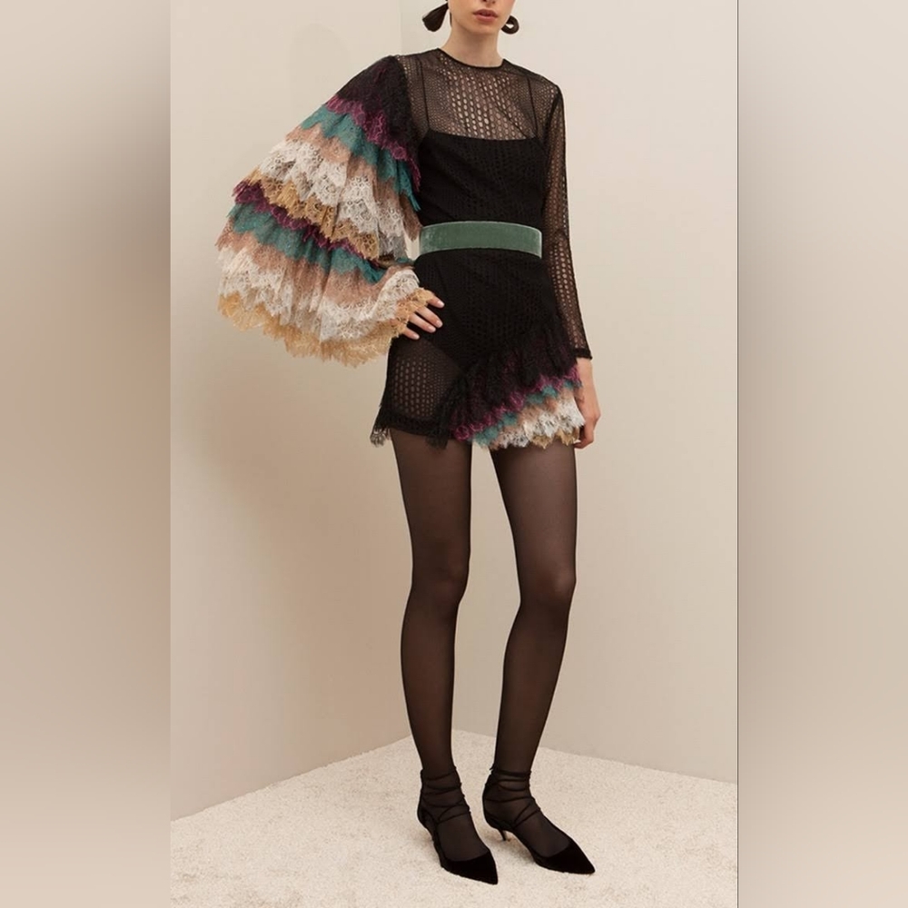 NWT $2495 Sandra Mansour rainbow lace dress